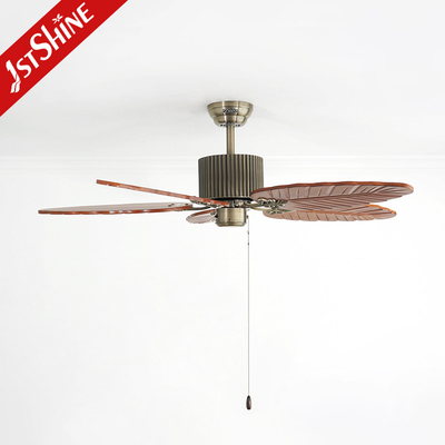 52 Inches Tropical Solid Wood Ceiling Fan Pull Chain Control AC Motor
