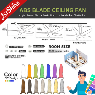 Plastic Blade 52 Inch LED Ceiling Fan With LED Light APP Control