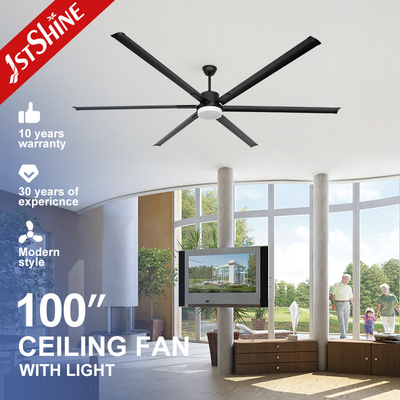 Kalite  100 Inch Black Modern Metal Blade Large DC Motor Ceiling Fan With 3 Color LED Light fabrika