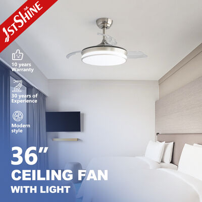 Kalite Yatak odası veya ofis için hafifletilebilir ışık ve katlanabilir bıçaklarla 36 inç geri çekilebilir tavan fanı fabrika